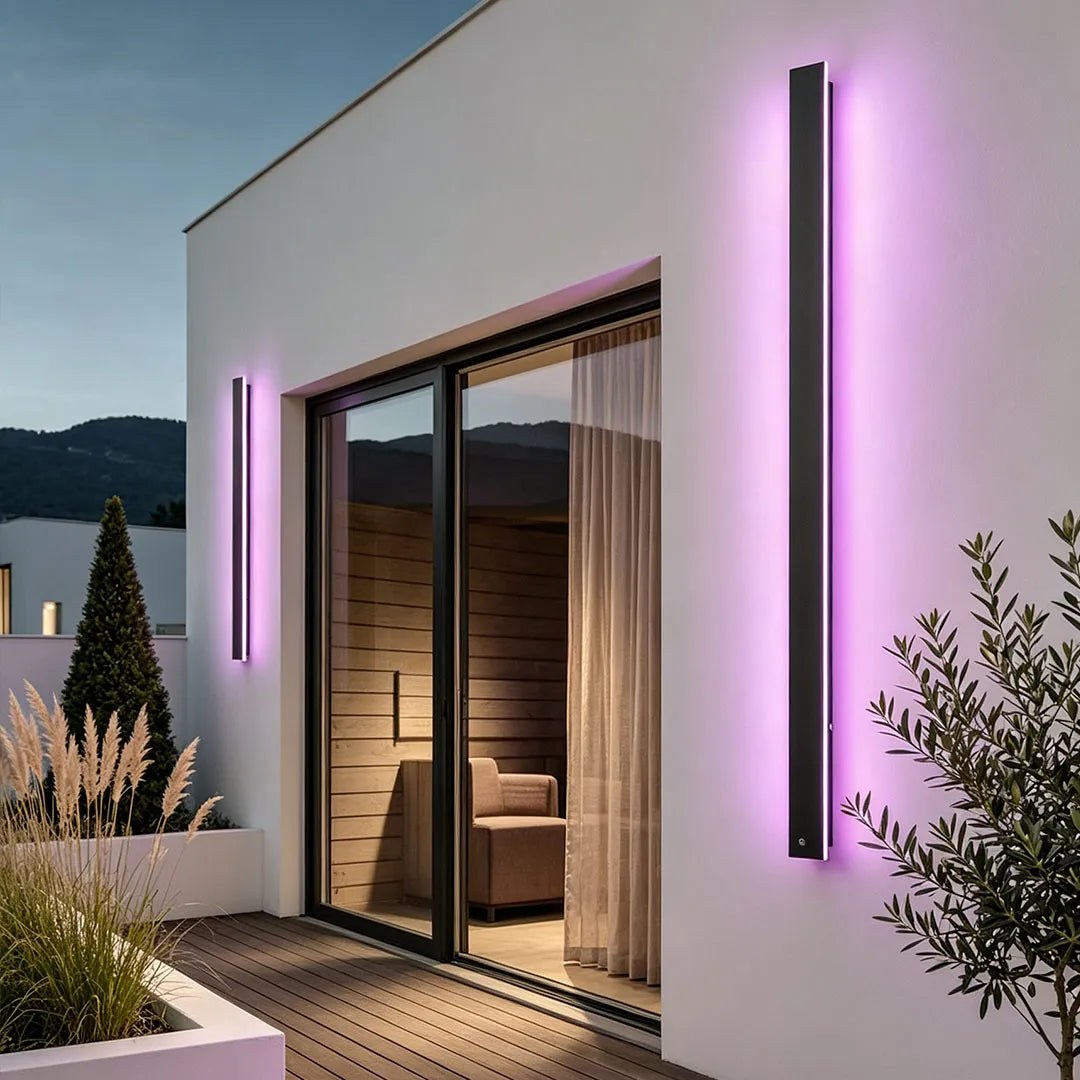 Outdoor Wall Light, Black Linear LED Strip Light, IP65 7