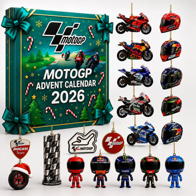 Motorcycle Racing Advent Calendar 2026 with 24 Mini Bikes, Helmets and Racing Ornaments