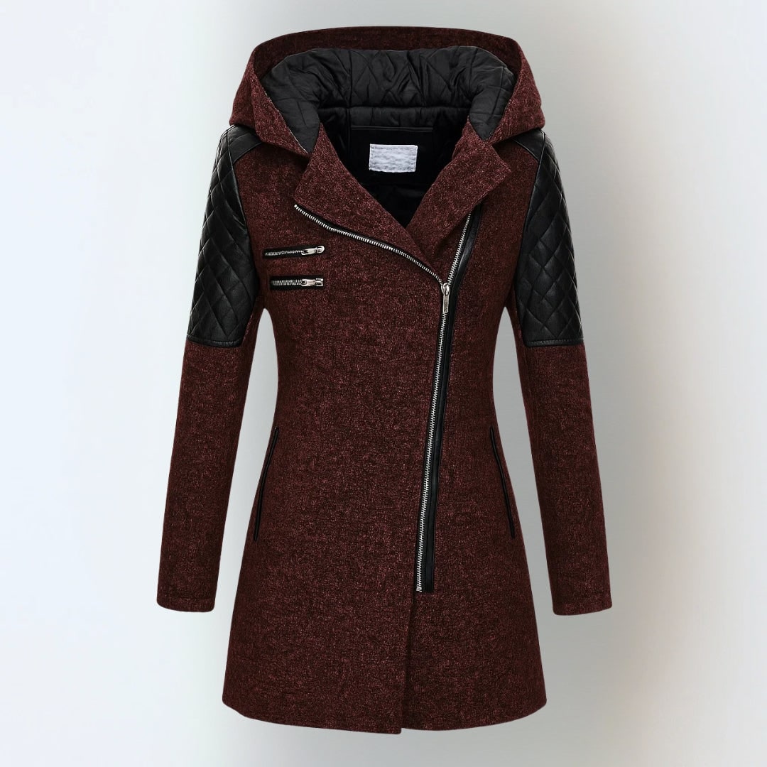 Red winter jacket, front view