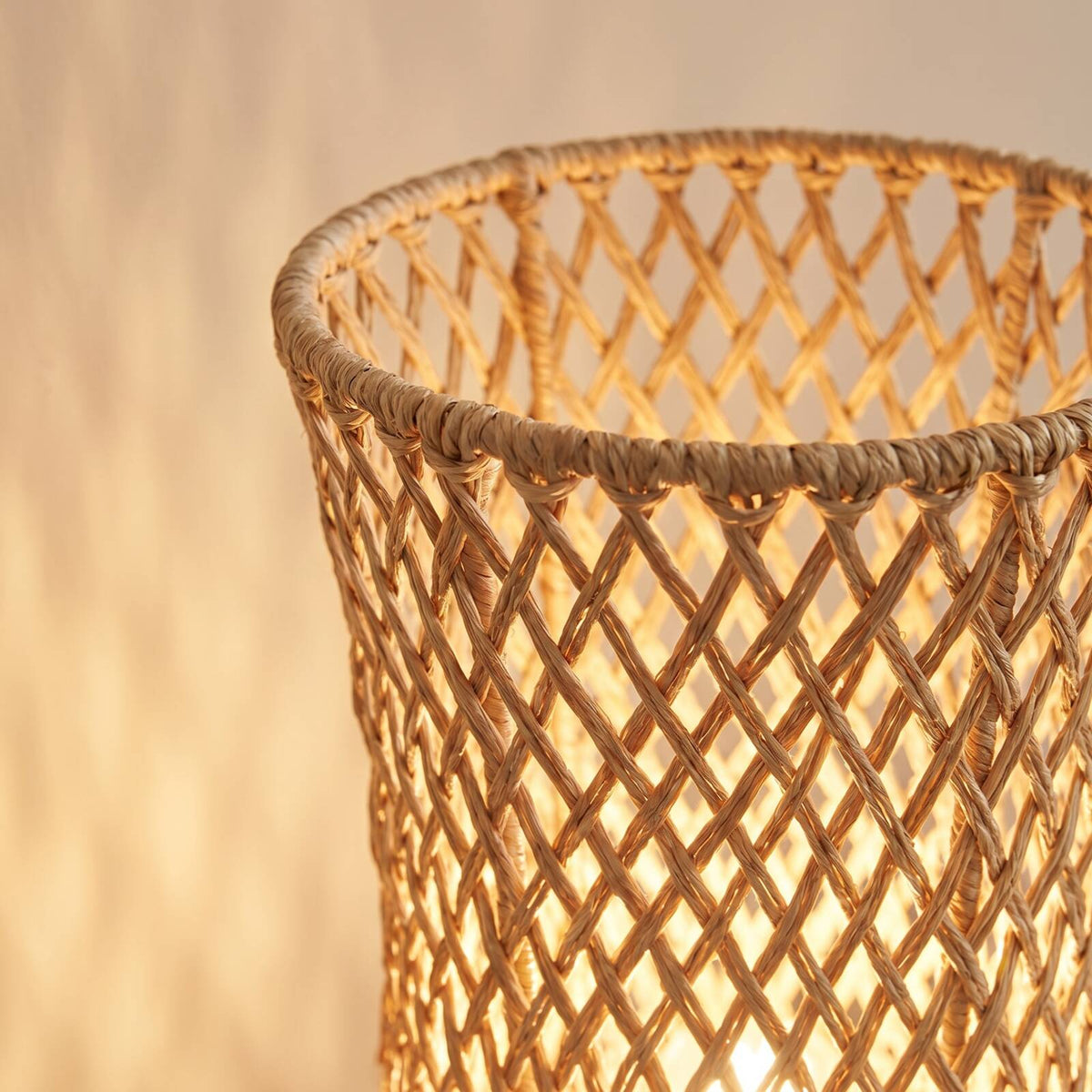 Close-up of the open weave of the natural fibre shade
