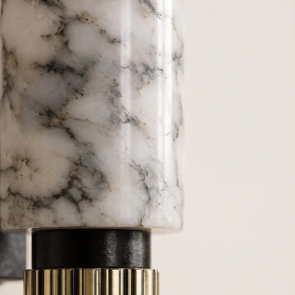 Detail view of the veined shade and the flush wall bracket