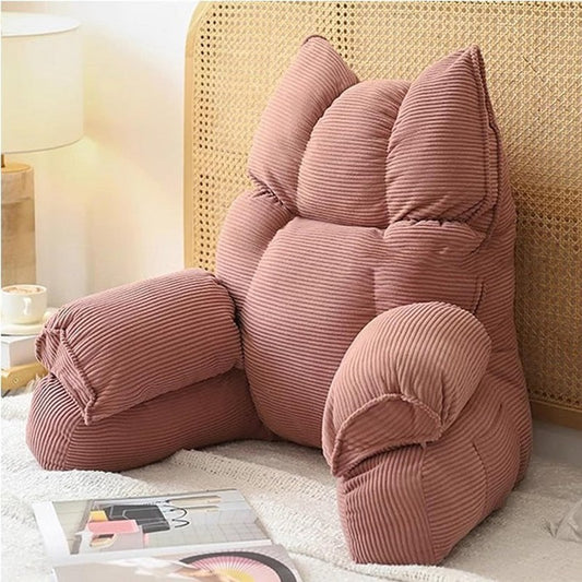 Bed Rest Reading Pillow with Arms, Ribbed Cover and Memory Foam Fill