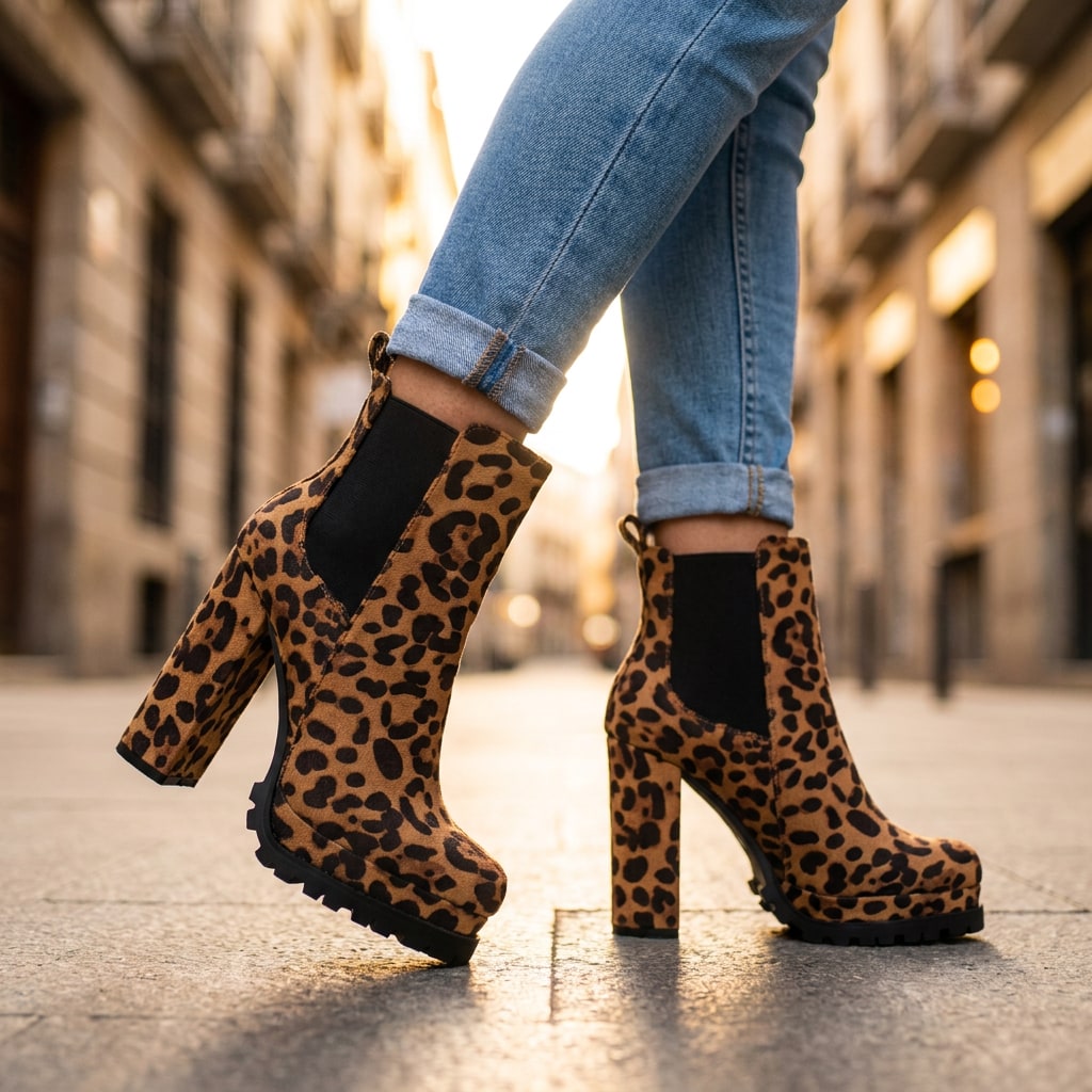 Leopard print ankle boots, side view