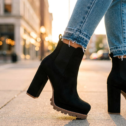 Black ankle boots on the street