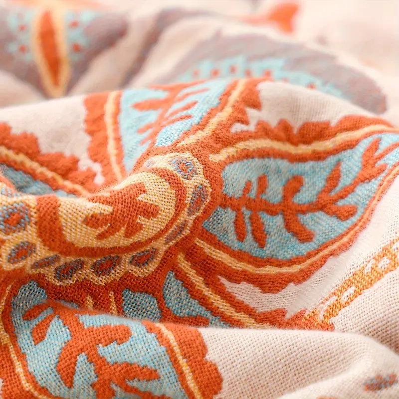 Boho Floral Throw Blanket, 100% Cotton Blanket with Tassels 7