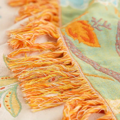 Boho Floral Throw Blanket, 100% Cotton Blanket with Tassels 6