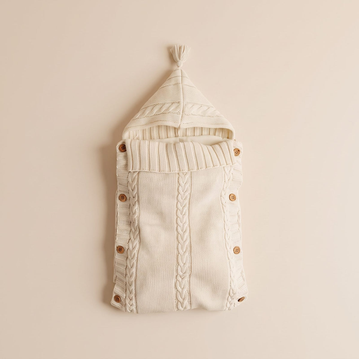 Baby Wrap Blanket, Cable Knit Hooded Wrap with Wood Buttons 1