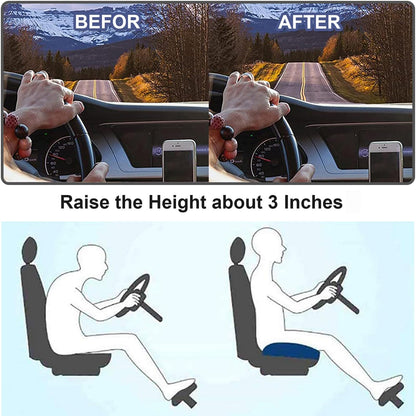Before and after view from the driver seat, raised about 3 inches