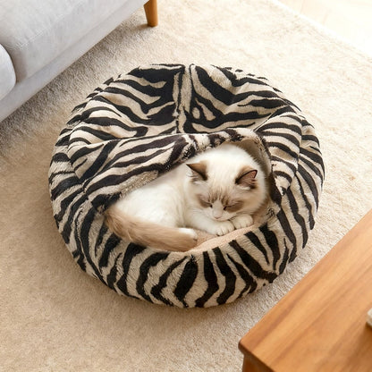 Cat Bed Dog Bet, Warm Round Pet Bed with Hooded Top 1