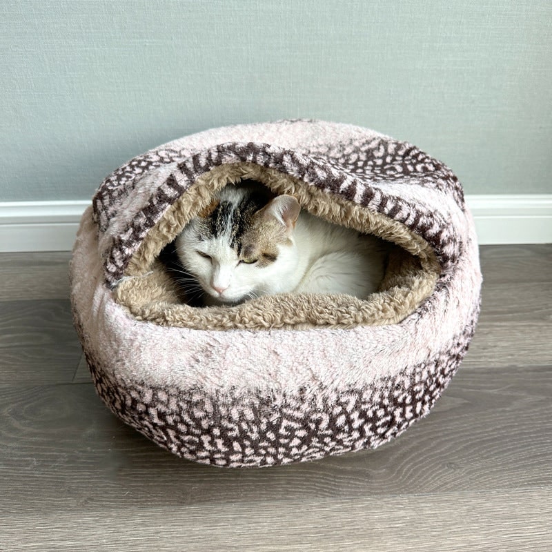 Leopard print sherpa pet bed