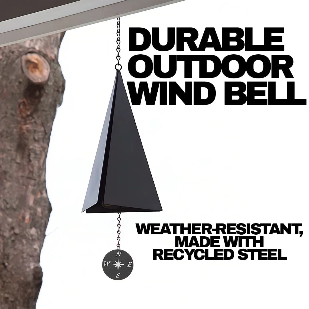 Durable outdoor wind bell hanging from a branch