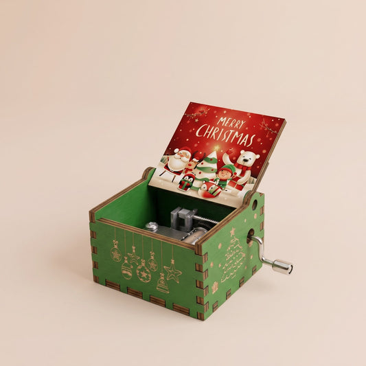 Christmas Music Box with Hand Crank and Festive Lid 1