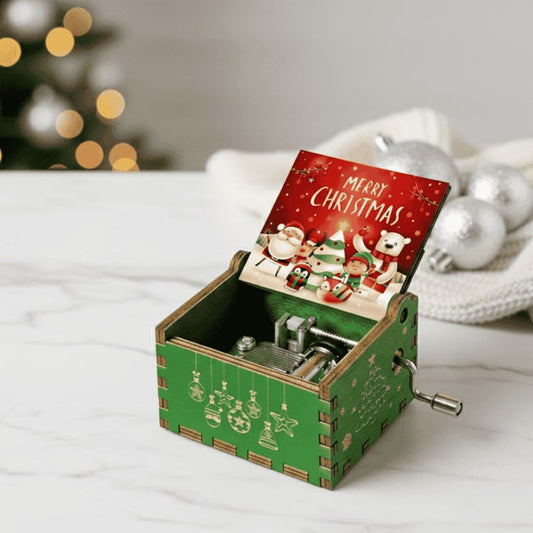 Christmas Music Box with Hand Crank and Festive Lid 2