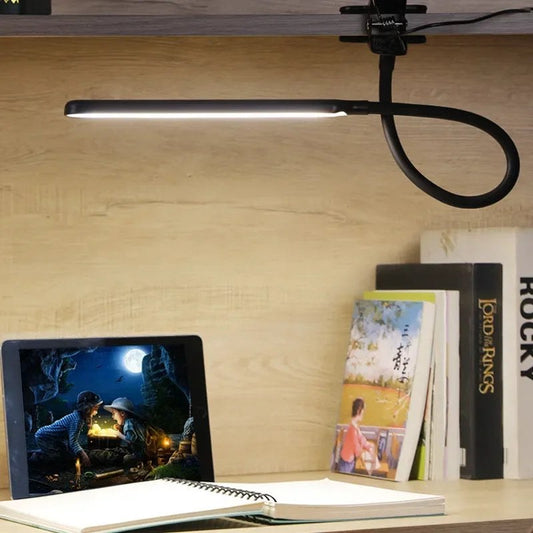 Clip On LED Desk Lamp with Flexible Gooseneck, USB Dimmable Reading Light