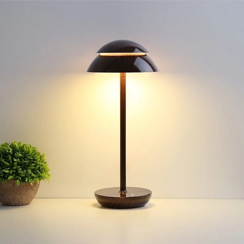 Cordless dome LED table lamp in walnut