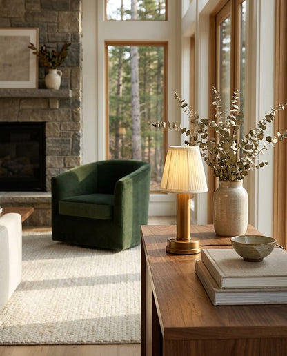 Matte Gold cordless rechargeable touch table lamp in a warm interior — lifestyle view 01