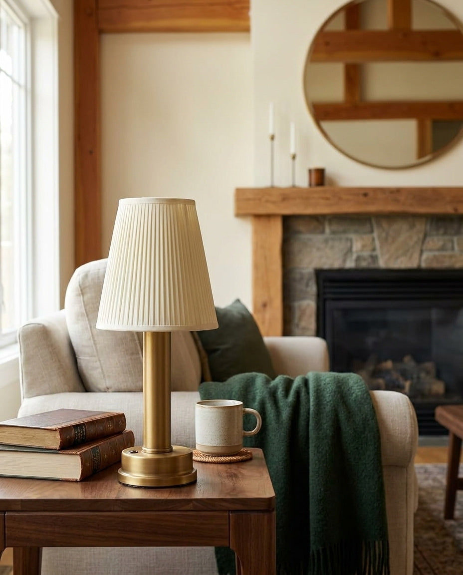 Matte Gold cordless rechargeable touch table lamp in a warm interior — lifestyle view 02
