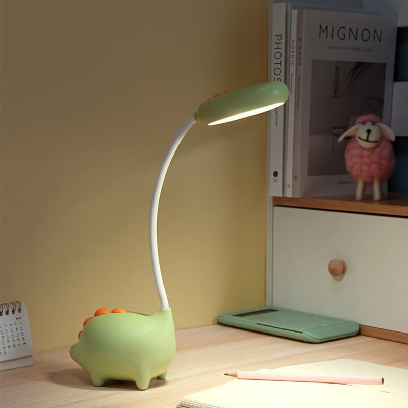 Green lamp on a desk