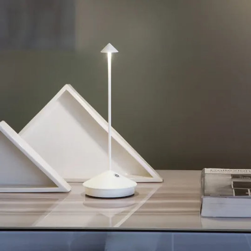 White lamp on a shelf