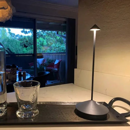 Gray lamp on a kitchen counter