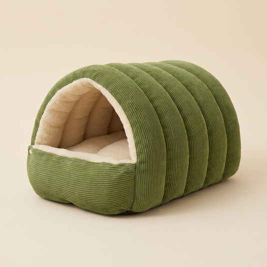 Cat Cave Bed, Covered Pet Bed in Corduroy Look with Plush 1