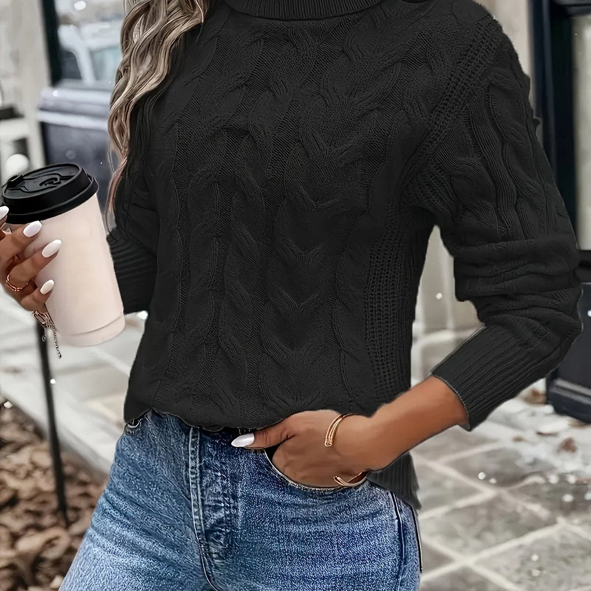 Cozy Sweater, Cable-Knit Turtleneck Sweater for Women 2