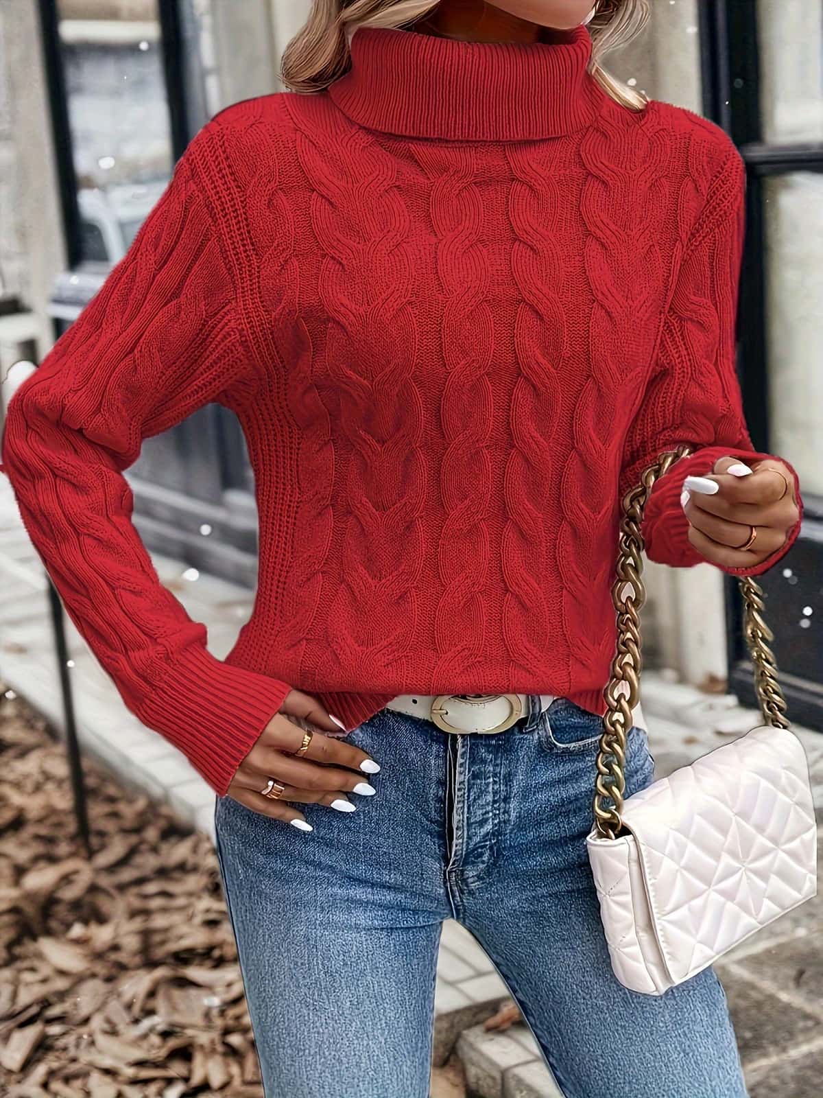 Cozy Sweater, Cable-Knit Turtleneck Sweater for Women 10