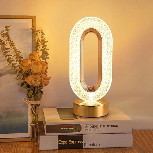Crystal Table Lamp, Rechargeable LED Night Light with Touch Dimming and Gold Base