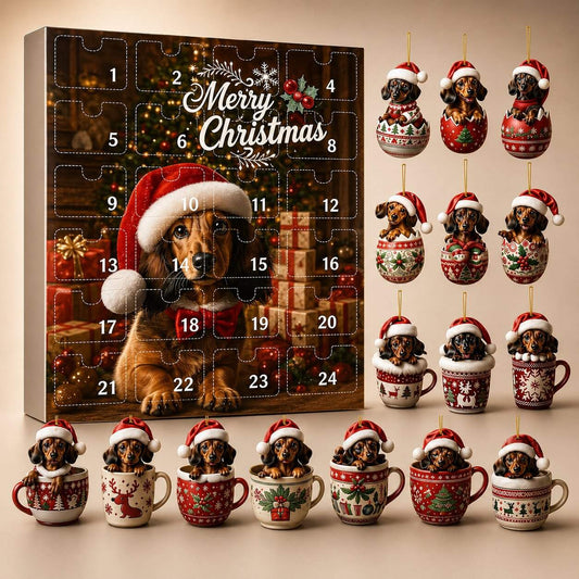 Dachshund Advent Calendar 2026 with 24 Christmas Ornaments, Dog Lover Christmas Countdown