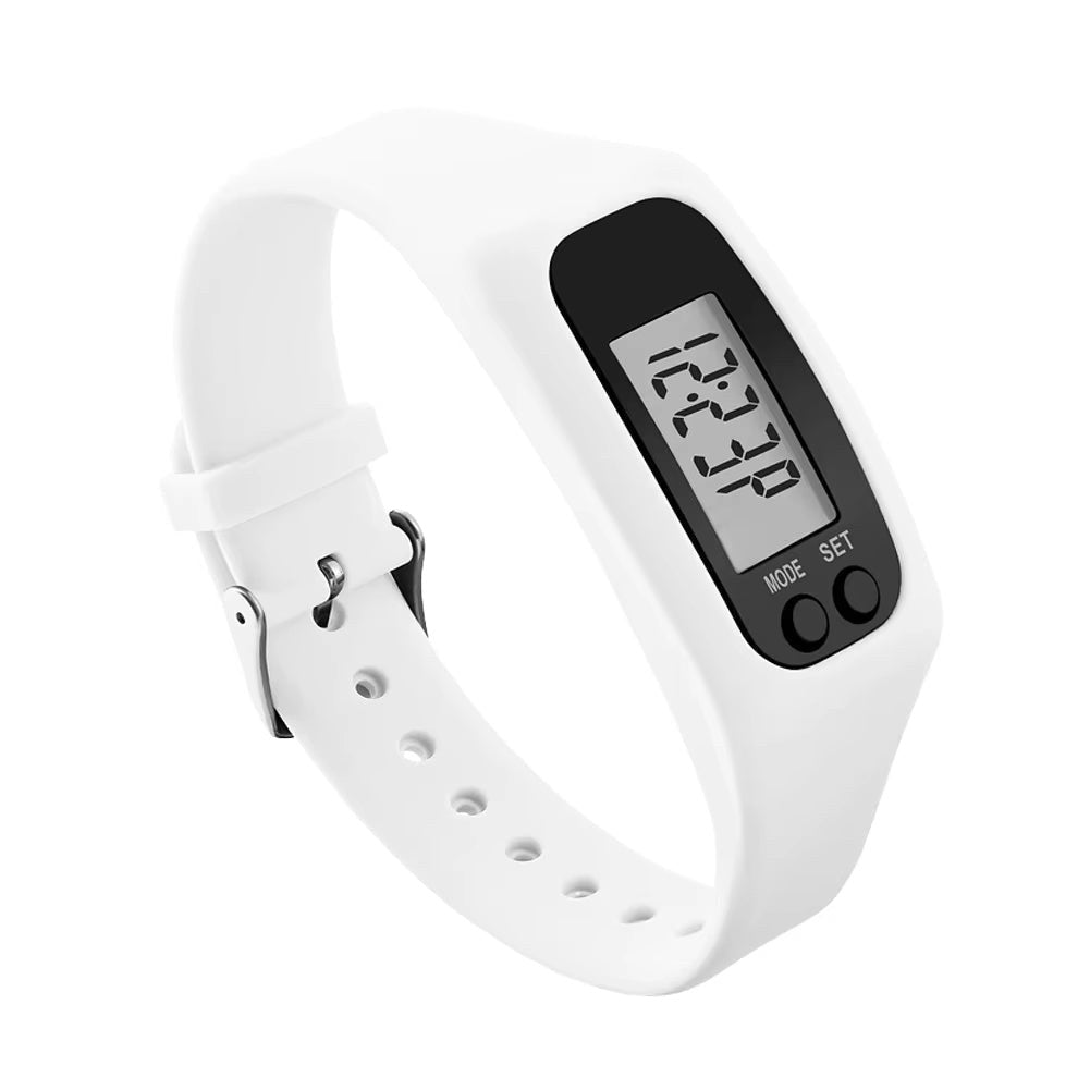 White step counter watch with display