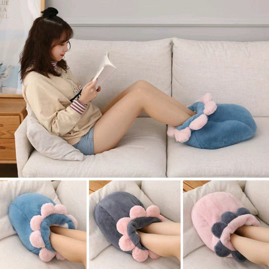 Electric Foot Warmer with Massage Function, Plush Heated Foot Warmer with Flower Rim for Sofa and Desk