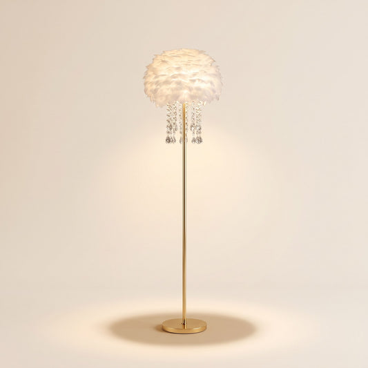 Floor Lamp, Nordic Feather Standing Lamp with Crystal Shade 1