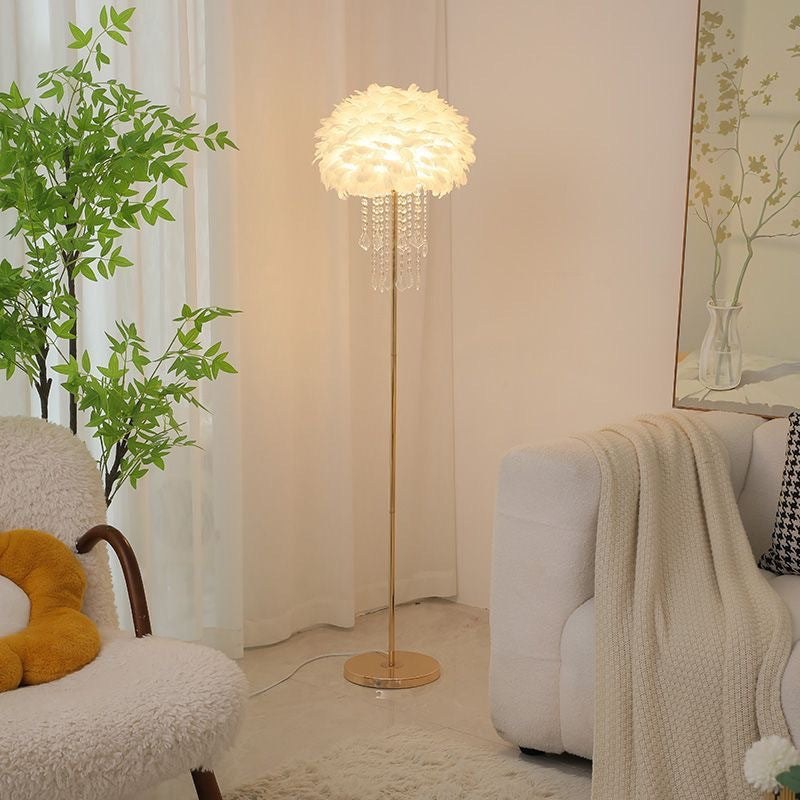 Floor Lamp, Nordic Feather Standing Lamp with Crystal Shade 2