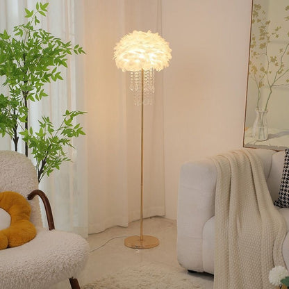 Floor Lamp, Nordic Feather Standing Lamp with Crystal Shade 2