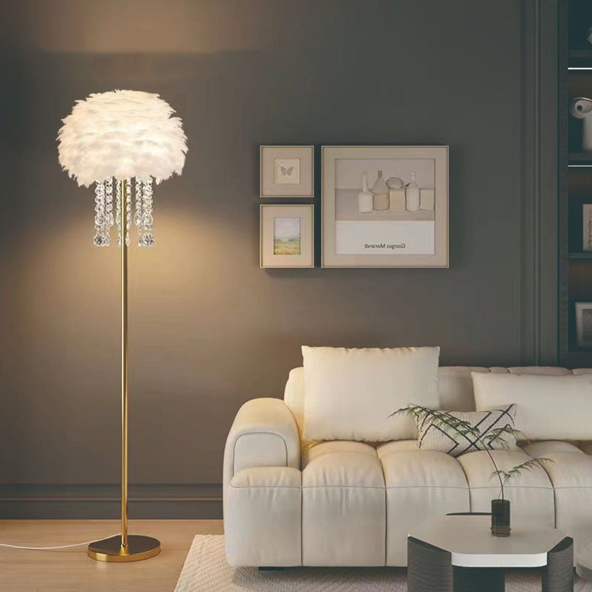 Floor Lamp, Nordic Feather Standing Lamp with Crystal Shade 3