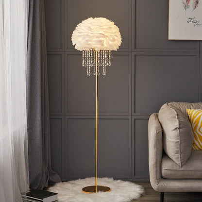 Floor Lamp, Nordic Feather Standing Lamp with Crystal Shade 4