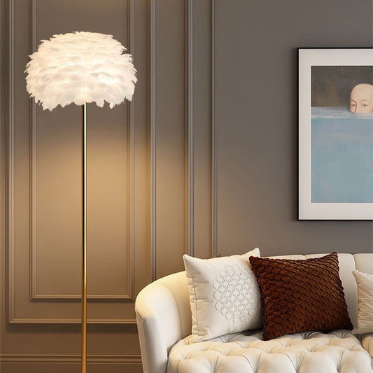 Feather Floor Lamp with Crystal Strands, Nordic Gold Standing Lamp