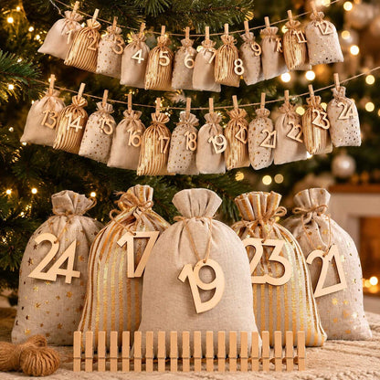Fill Your Own Advent Calendar Bags 2026, 24 Fabric Bags 2
