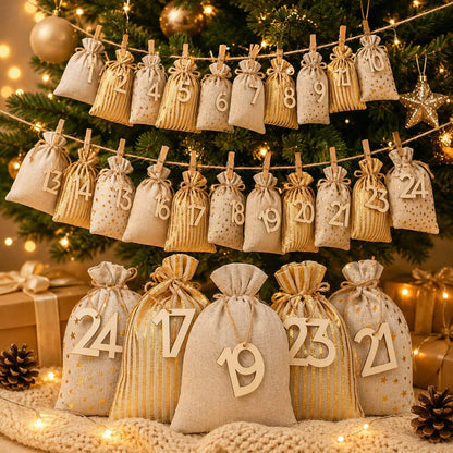 Fill Your Own Advent Calendar Bags 2026, 24 Fabric Bags 4
