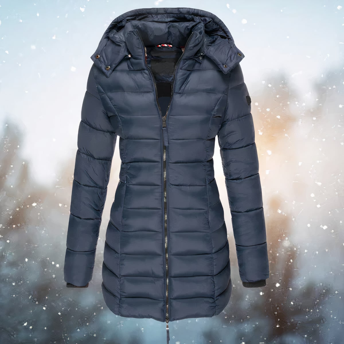 Navy fitted hooded puffer jacket