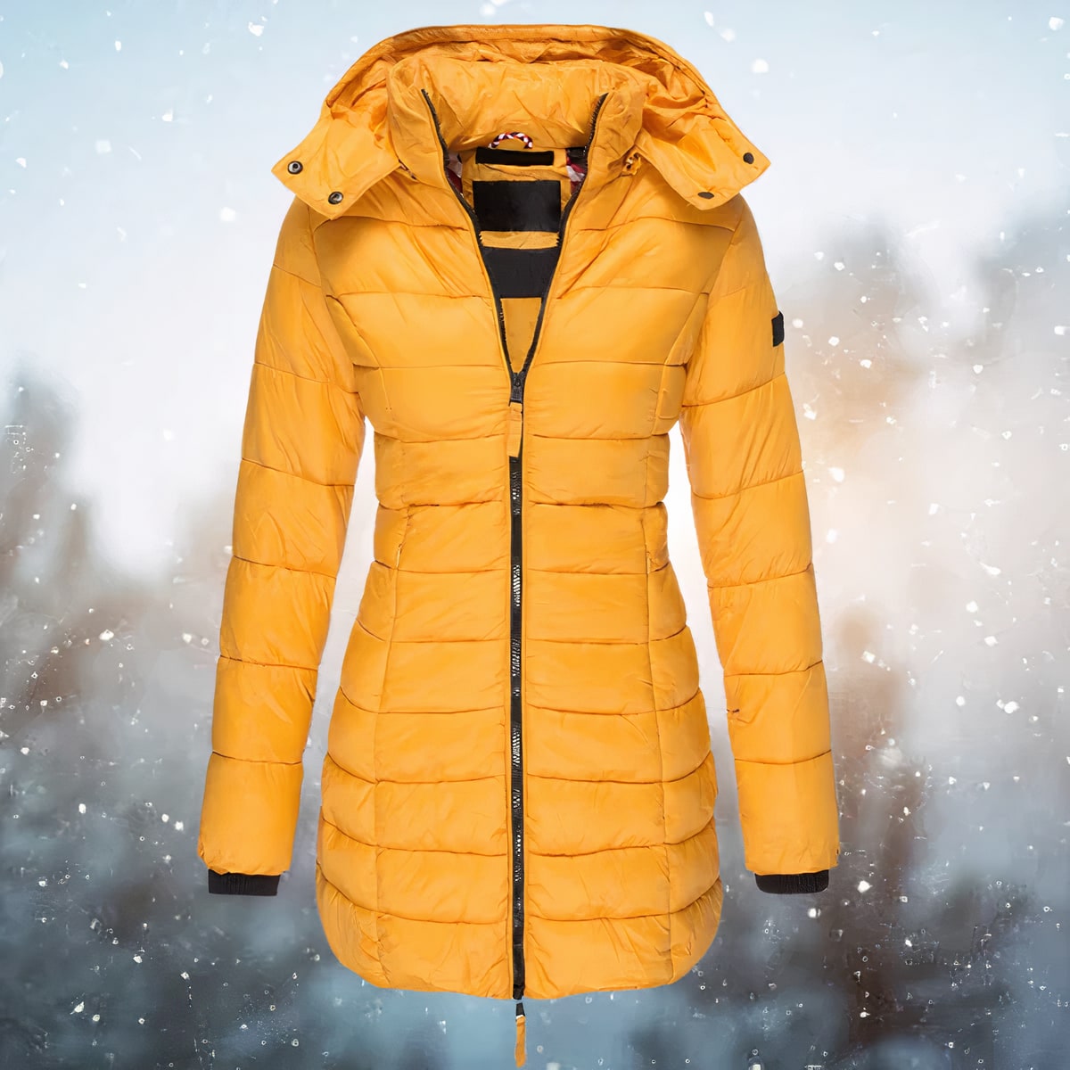 Yellow fitted hooded puffer jacket