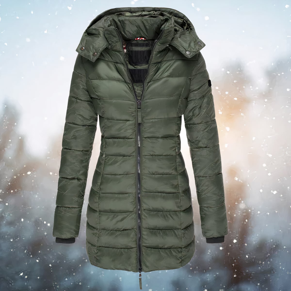 Green fitted hooded puffer jacket