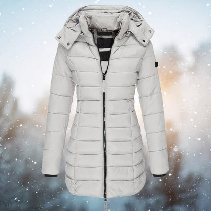 Grey fitted hooded puffer jacket