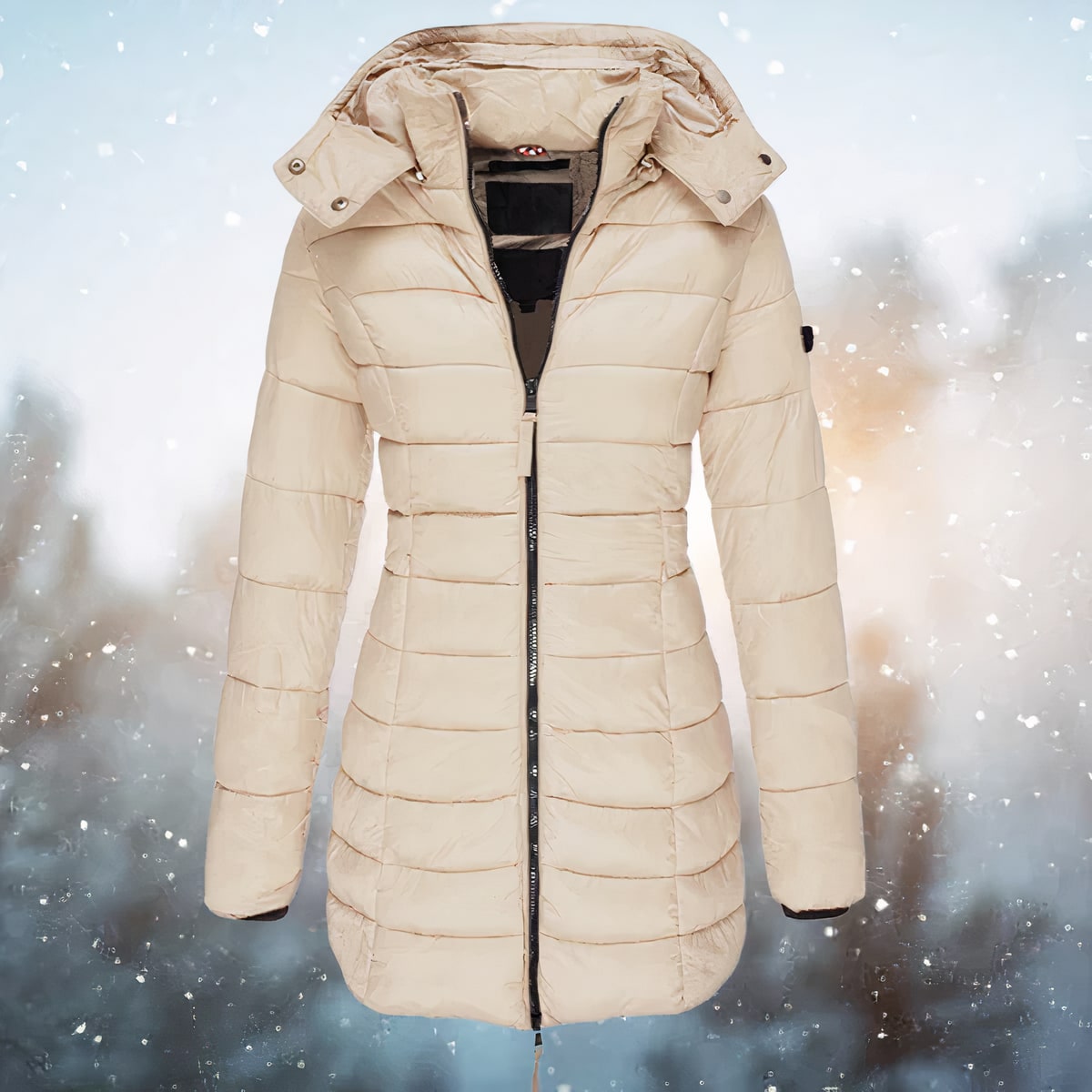 Khaki fitted hooded puffer jacket