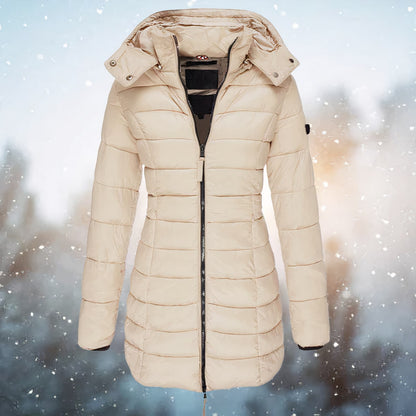 Khaki fitted hooded puffer jacket