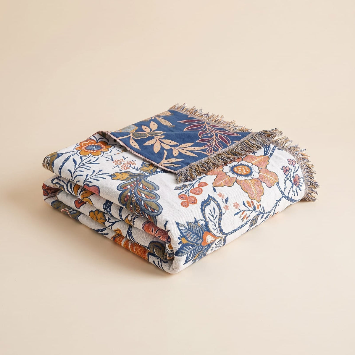 Floral Jacquard Throw Blanket, Reversible Cotton Bedspread 1