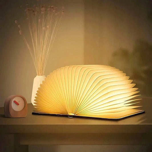 Foldable Book Table Lamp, 360 Degree LED Book Light with Wood Cover, Rechargeable