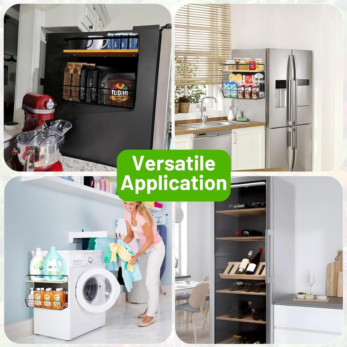 Magnetic shelf used on a fridge, a metal cabinet and a laundry area