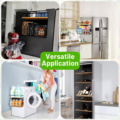 Magnetic shelf used on a fridge, a metal cabinet and a laundry area