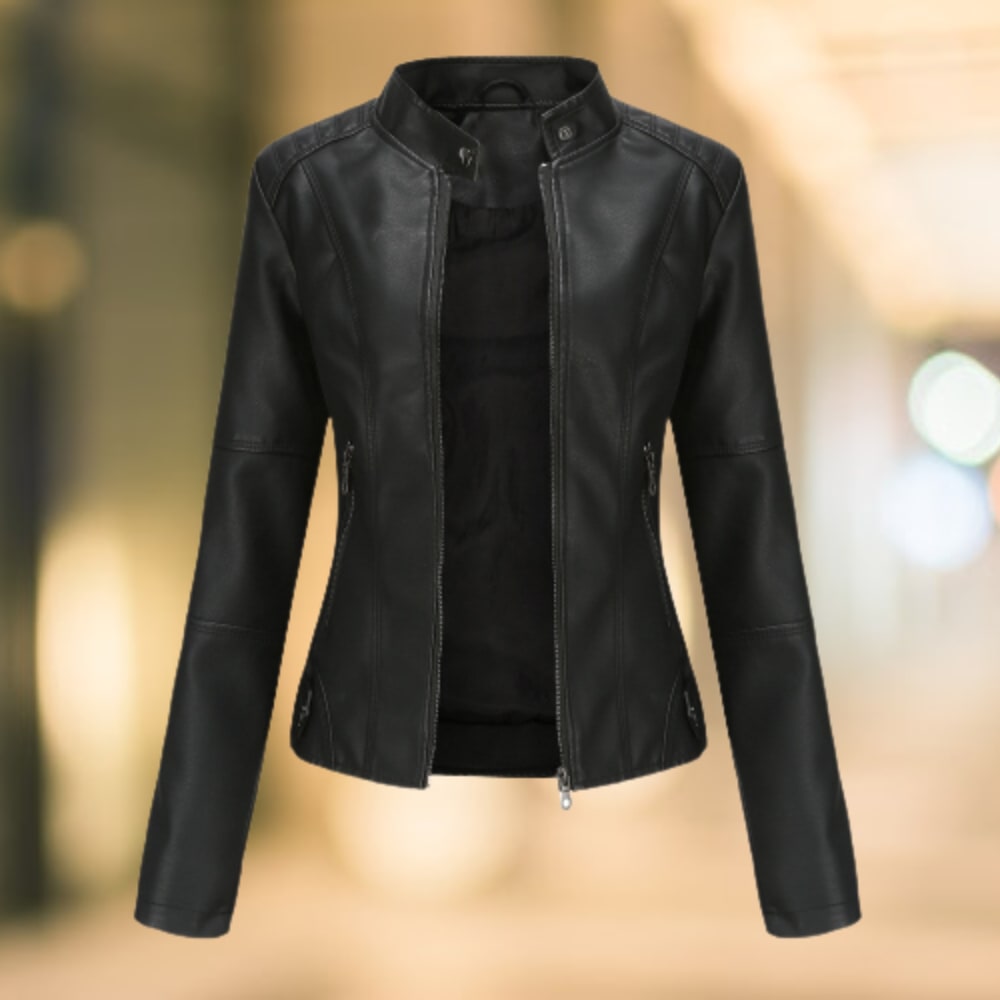 High Collar Jacket, Leather Jacket for Women with Zip 1